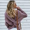 Casual Solid Knit Sweater Ladies V Neck Crew Neck Warm Daily Long Sleeve Blouse