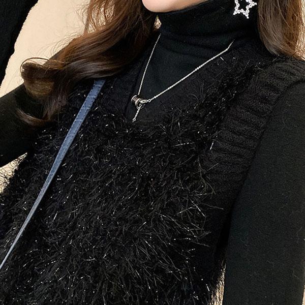 Spring and Autumn Loose Sleeveless Sweater Solid Color Knitted Vest Women's V-neck Bright Silk Fleece Top