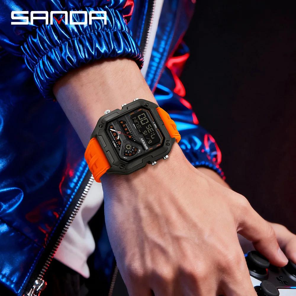 SANDA 6278 Multi functional Square Fashion Electronic Watch Top Men's Watch Waterproof Sports Outdoor Alarm Clock Men's Watch