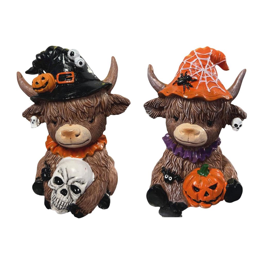 Cow Figurine Halloween Pumpkins Spider  Cow, Halloween Gifts, Home Garden Kitchen Work Tiered Pallet Table Decoration