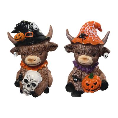 Cow Figurine Halloween Pumpkins Spider  Cow, Halloween Gifts, Home Garden Kitchen Work Tiered Pallet Table Decoration