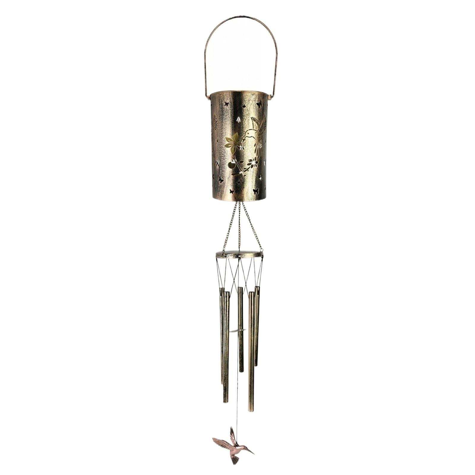 Solar Powered Energy Saving Butterfly Wind Chime Lamp, European Wrought Iron Hollow Pendant
