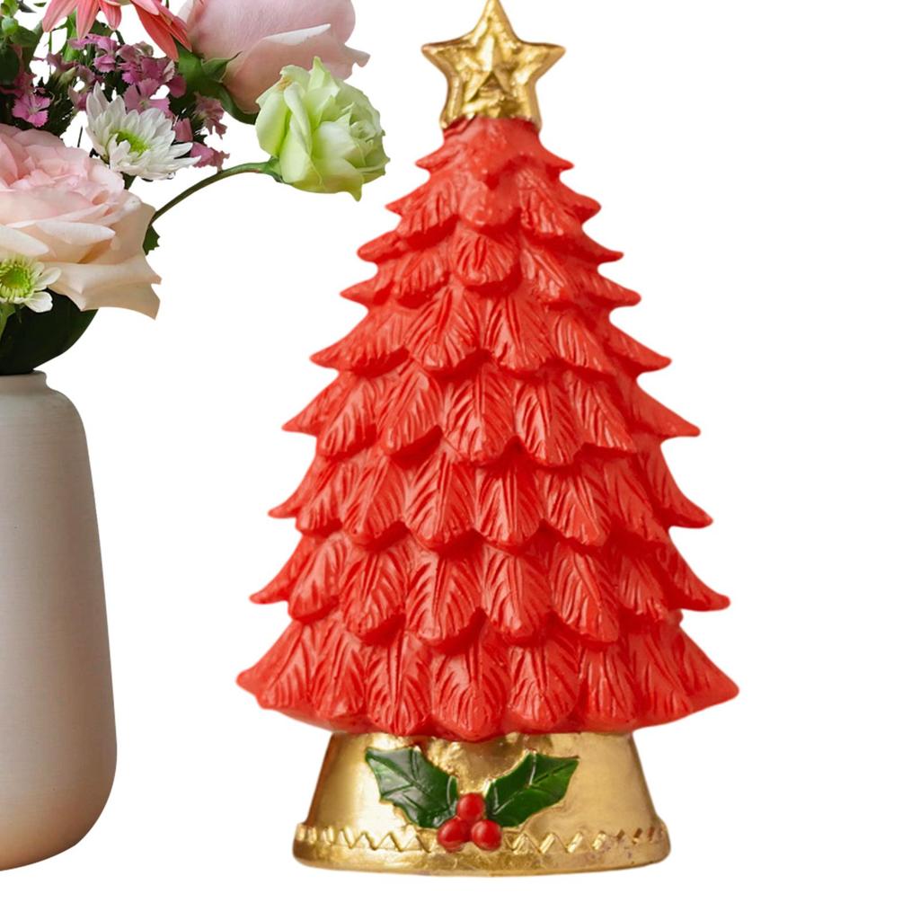 Luminous Christmas Tree Ornaments 8.5cm Resin Small Christmas Tree Figurines Home Decor With LED Light Christmas Decorations