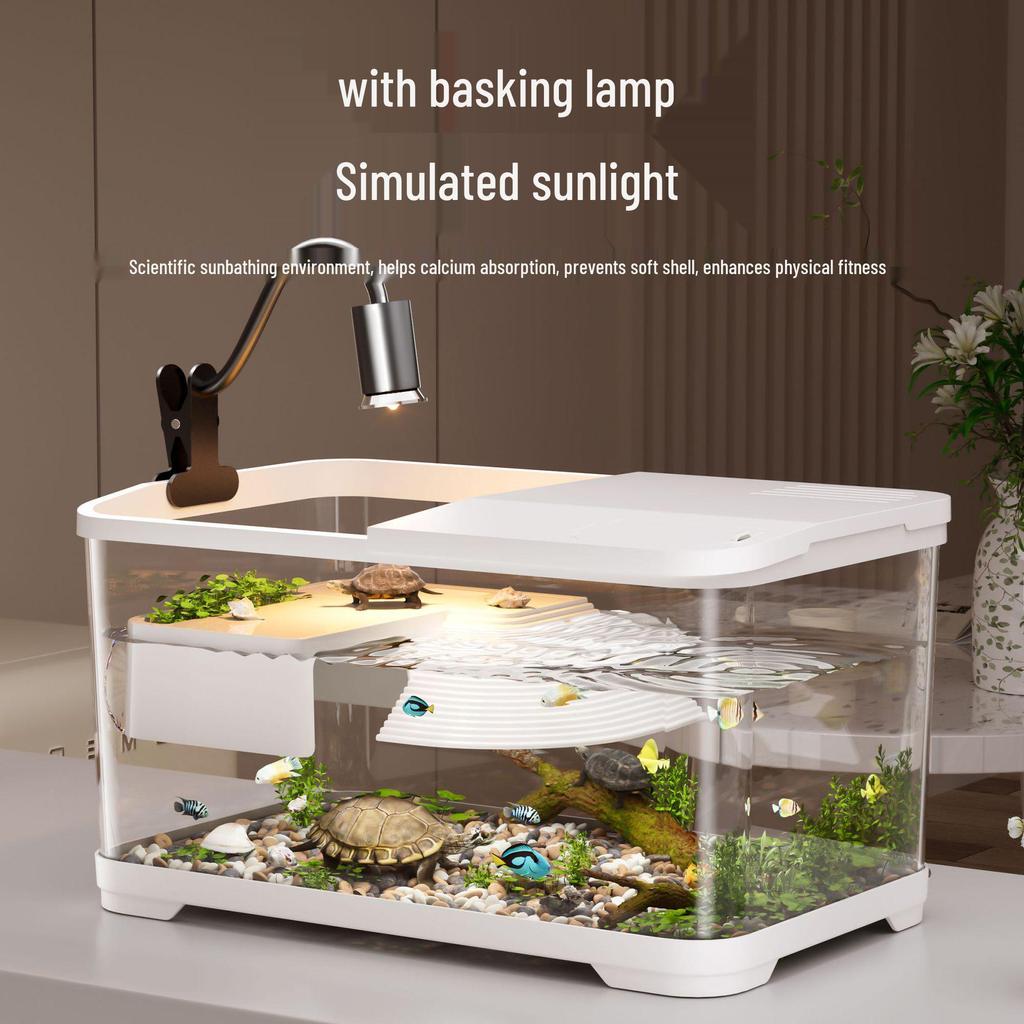 Turtle Tank with Basking and Climbing Platforms, Ecological Rearing Box, with Integrated Filter for Easy Maintenance
