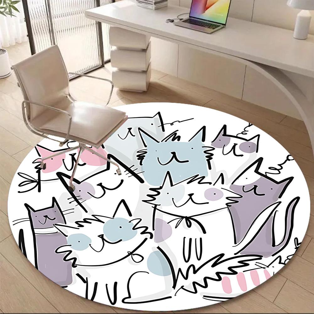 1pc Cat Family Office Round Area Rug, Indoor Mat Suitable ForOffice, Under Office Chairs Bedroom Living Room Home Decor, Room Decot196