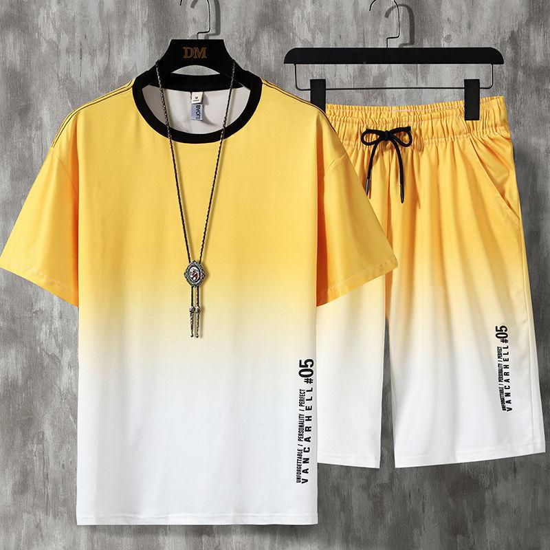 Hip Hop Summer Men's Tracksuit 2 Piece Set Thin Soft Breathable Jogging Suit Male Short-Sleeved T-Shirt and Shorts Sets
