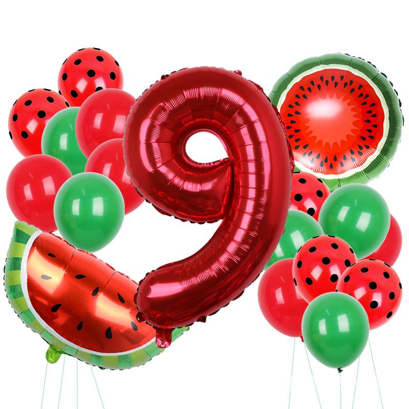 

18Pcs New Summer Watermelon Balloon Suit 1-9 St Birthday Fruit Party Decoration Aluminum Film Balloon Set Other мятный зеленый