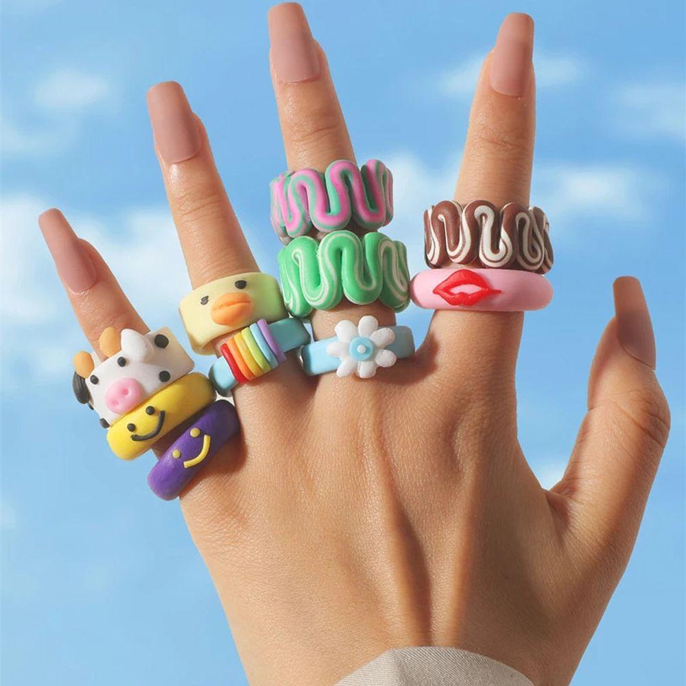 

Геометрические ретро глиняные полоски в стиле бохо модные цветные модные ювелирные изделия кольца для пальцев глиняное кольцо