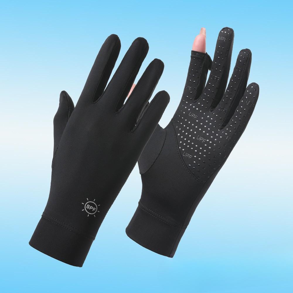 Summer Sun Protection Gloves for Women's Ice Silk Anti Ultraviolet Outdoor Thin Cycling Driving Anti Slip Short Touch Screen Gloves