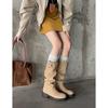 All cowhide but knee boots 2025 autumn and winter knight boots women's brown round head low heel sleeve high boots