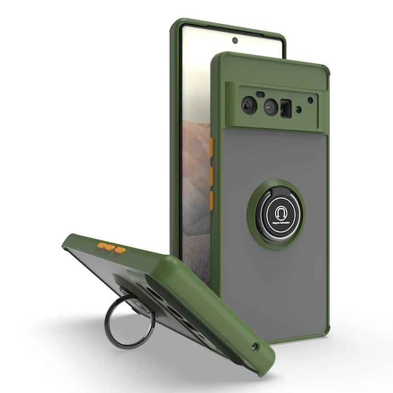 Matte Matte Finish Phone Case for Google Pixel 6 7 7A 8 Pro Shockproof Protection Anti Fall Magnetic with Ring Bracket Cover