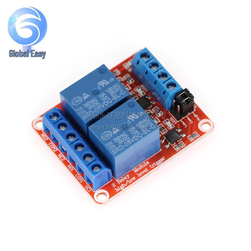 Dual-Channel Relay Module with Optocoupler Isolation, 5V/12V, High/Low Level Trigger