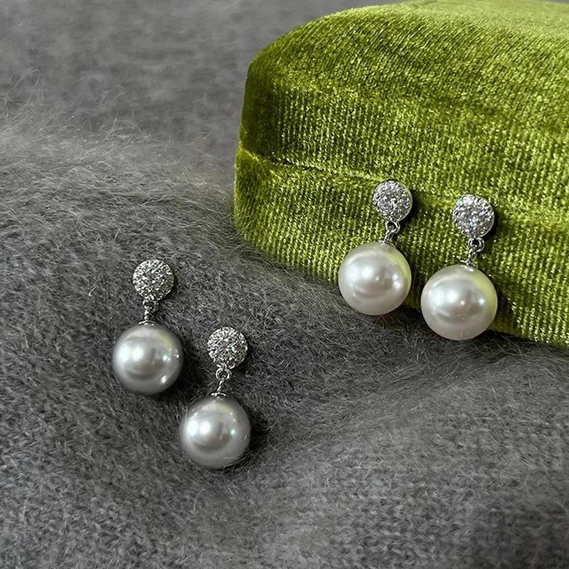 Luxury Geometric Round Pearl Earrings European American Fashion Elegant Exquisite Jewelry Temperament