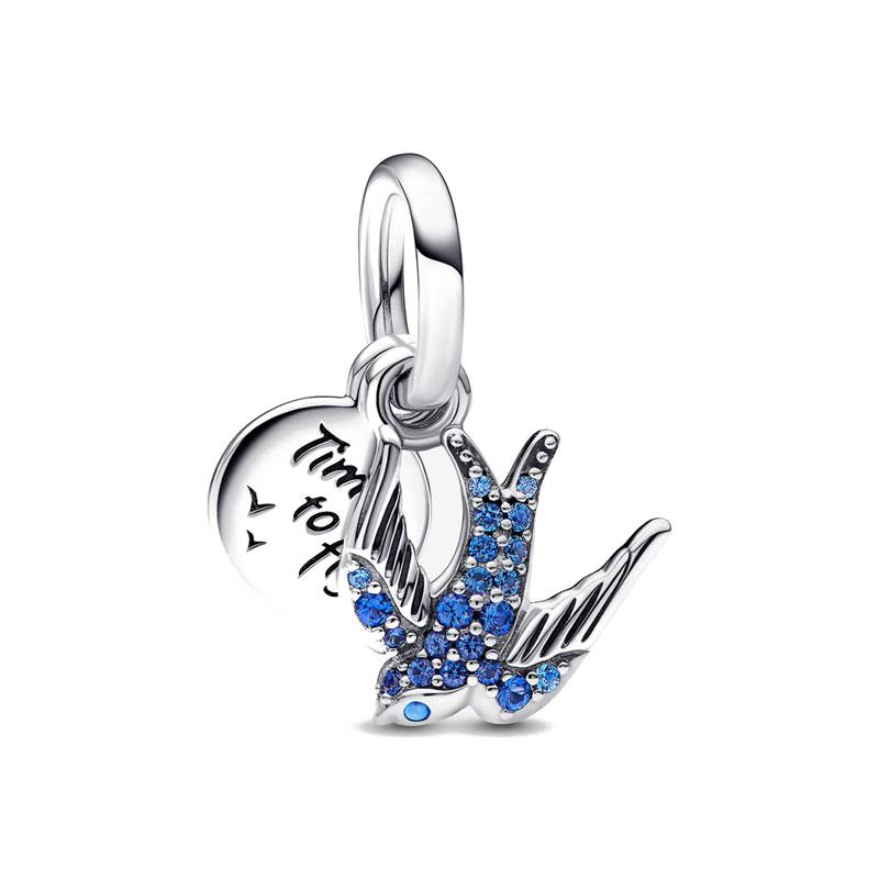 NEW Fine S925 Silver Pink Glass Flamingo Dangle Bead Pendat Fit Original  Bracelet Jewelry Shiny Colored Zircon Bird Charm