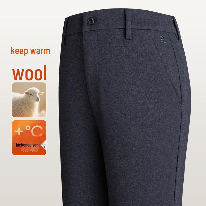 MONTAGUT Men's Winter Lamb Wool Blend Straight-Leg Brushed Casual Trousers