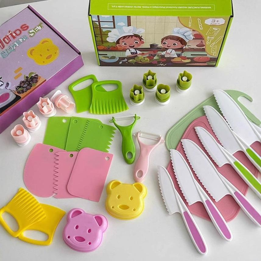 Children's Plastic Knife & Cutting Board Set with Cookie Molds - Toddler Safe and Educational.