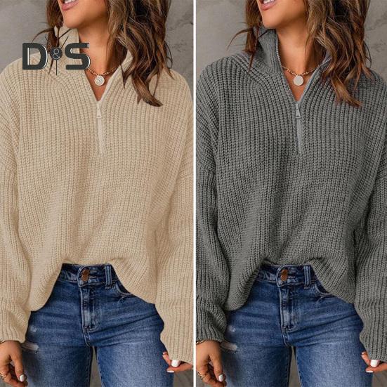 

Женский свитер с высоким воротом, с застежкой-молнией, с длинным рукавом, свитер, однотонный свободный трикотаж, осень-зима, повседневная модная трикотажная одежда 3XL абрикосовый