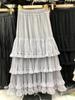 2025 Early New Elastic Waist Lace Lace Splicing A Word Big Pendulum Foreign Style Gray Cake Skirt Long Skirt