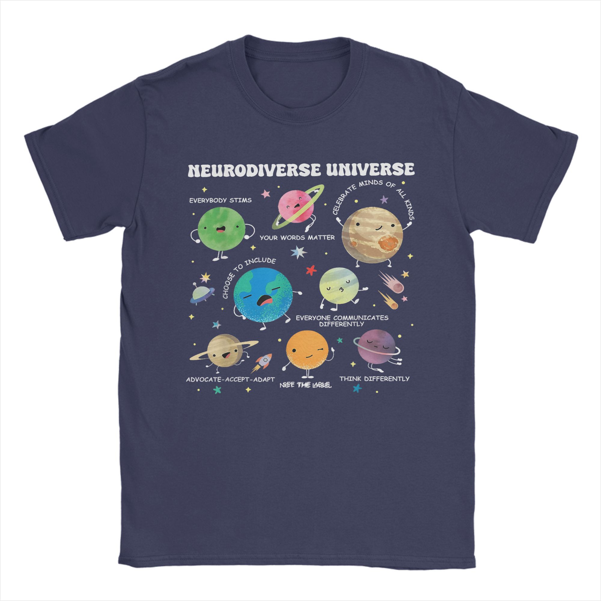 

Funny Neurodiverse Universe Planet T-Shirt Men Crewneck Cotton T Shirt Autism Awareness Support Squad Tee Shirt Plus Size Tops 3XL