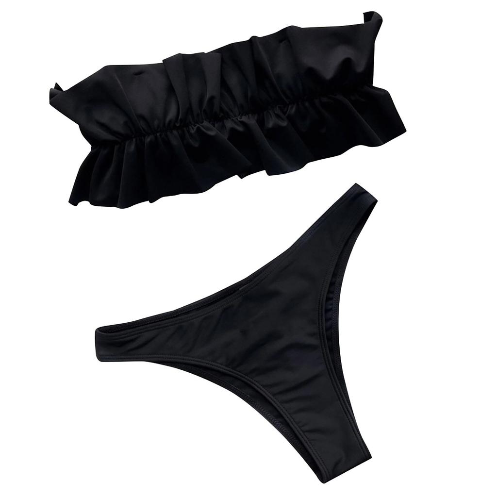 Women's Two Piece Bikini Swimsuit Ruffled Bandeau Top with Adjustable Fit and Low Rise Bottoms Suitable for Beach Pool Swimwear