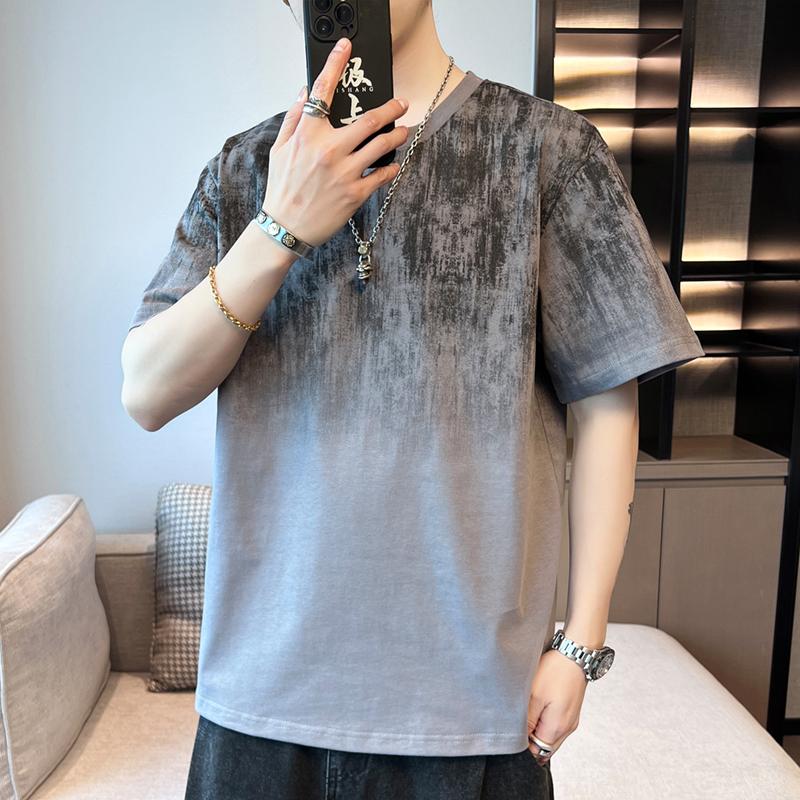 Summer Round Neck Loose Casual Short Sleeve Cotton T-shirt Men Fashion Pullover Tee Top