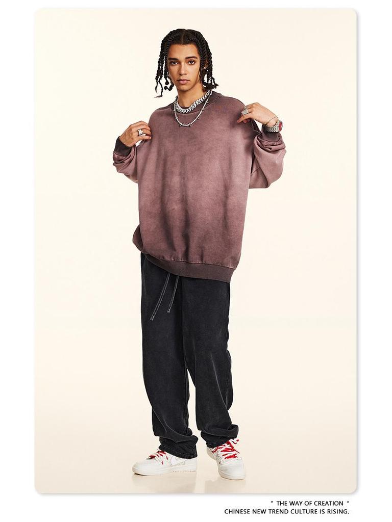 BE Men's Fashion | 2025 Autumn Oversized Round Neck Sweatshirt - European & American Trend, High-Quality, Basic Style, Washed Loose Fit