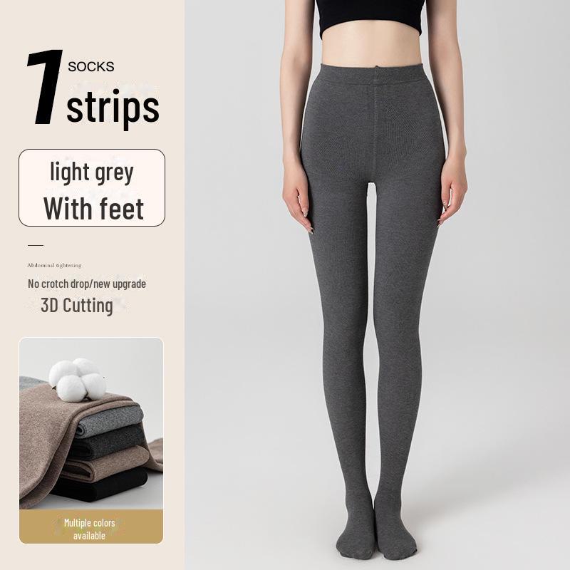 Women's Gray Velvet-Lined, No-Drop Pantyhose - Thick, Large Size, Slimming, Perfect for Spring, Autumn, & Winter