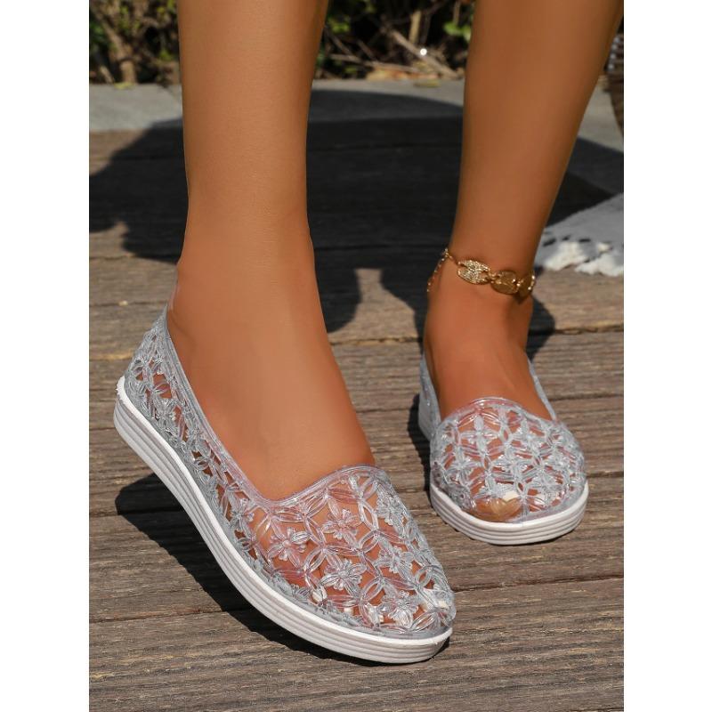 2025 Summer Women's Sandals Flat Women's Single Shoes Transparent Women's Beach Sandals Slip-on Hole Shoes