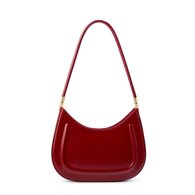 Saddle Bag Women's Cowhide Black Handheld New Shoulder Bag Niche Baguette Commuter Premium Leather Underarm Bag
