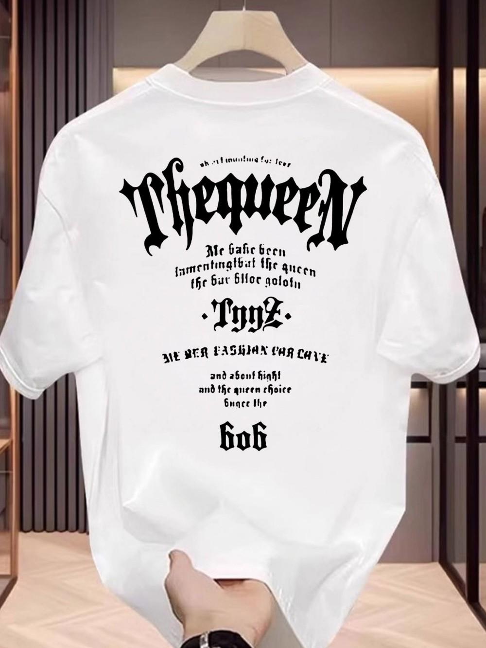 New trendy mens Gothic letter printed micro elastic comfortable round neck Thsirt outdoor casual photography top S