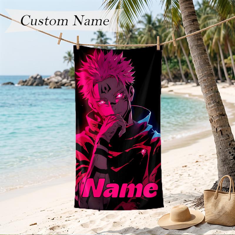 SUKUNA Custom Name Printed Beach Towel Personalized Soft Towel For Swimming Beach Travel