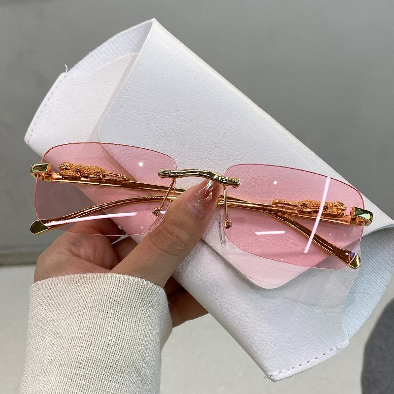 Retro Sluneční brýle s kovovou hlavou leoparda Bezrámové sluneční brýle Pánské a dámské Malý rámeček Klasické brýle UV400 Brýle