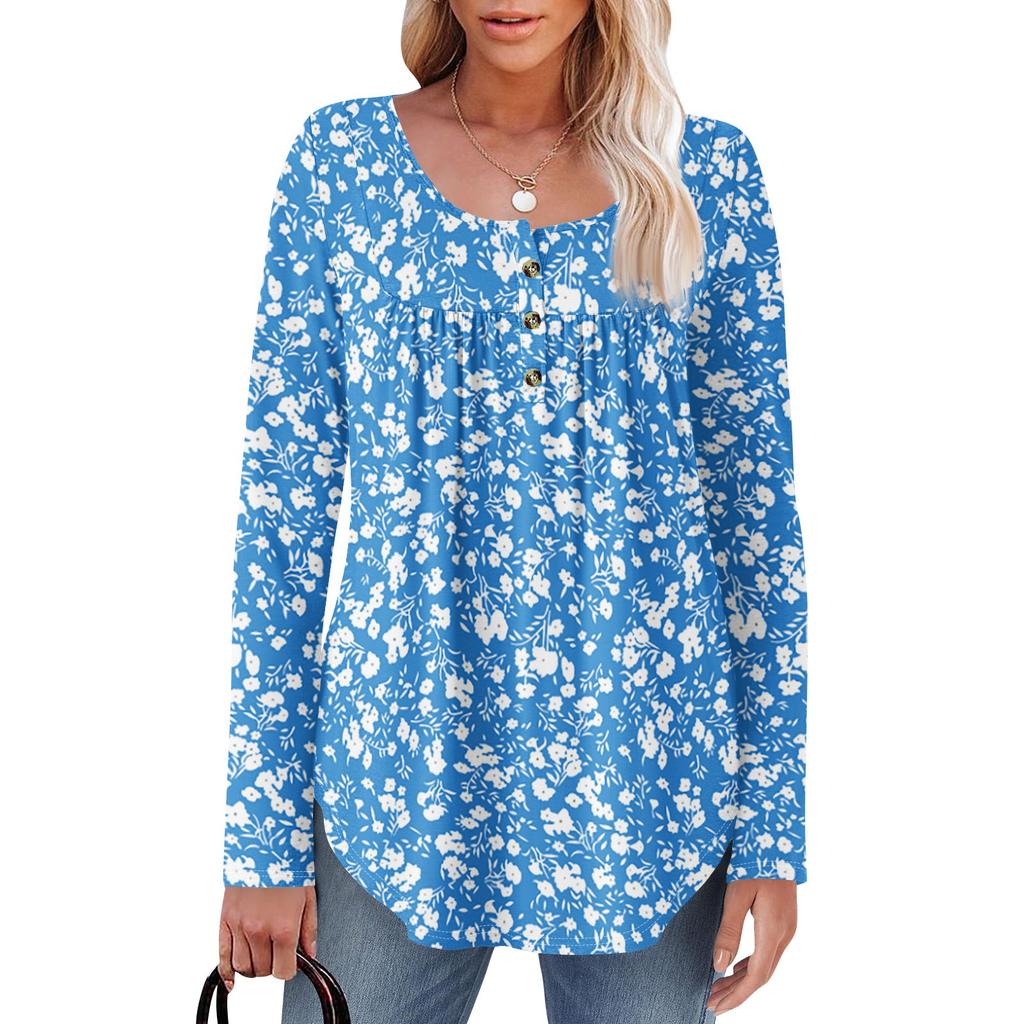 Γυναικεία Μπλούζα Τούνικ Μακρυμάνικη Φαρδιά Μπλούζα Καθημερινή Oversized Μπλούζα Πλισέ Τούνικ Κουμπωτή Καθημερινή Γυναικεία Μπλούζα με Μοτίβο