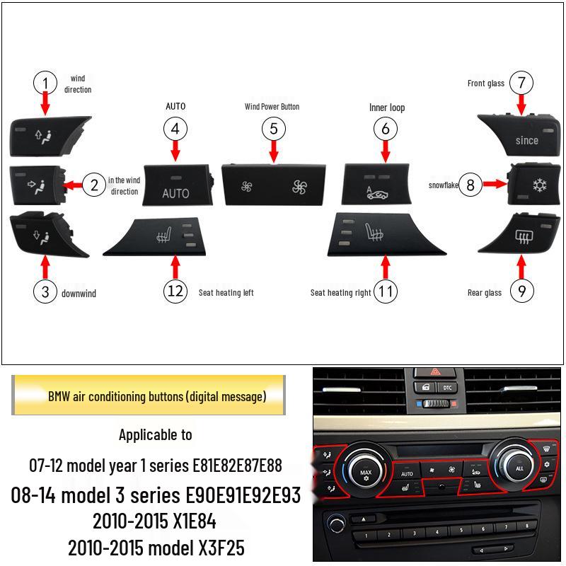 BMW 3 Series, 1 Series, X1, X3 Console Air Volume & Glass Button Knobs.