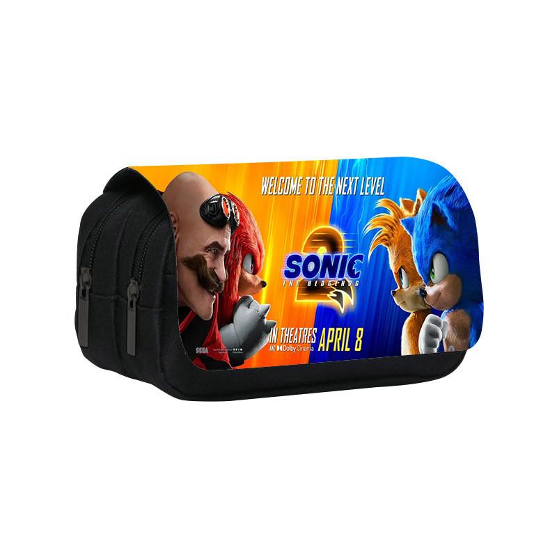 Sonic Cartoon Muster Doppellagige Klapphülle Schüler-Schreibwaren-Aufbewahrung Federmäppchen für Schule und Arbeit