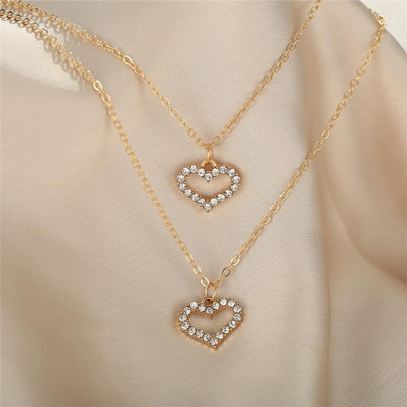 17KM Fashion Wedding Heart Pendant Necklace for Women Multilayered Gold Crystal Heart Necklaces Valentine's Day Gifts Jewelry