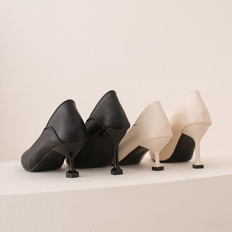 Weiche Pu-Leder-Pumps mit dünnen Absätzen, Damenmode, Metall, spitze Zehen, High Heels, Schuhe für Damen, neue Zwei-Wege-Büro-Freizeitschuhe