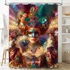 Vivid Carnival Mask Printed Shower Curtains For Bathroom Decor Customizable Text Option (Blue-Green)