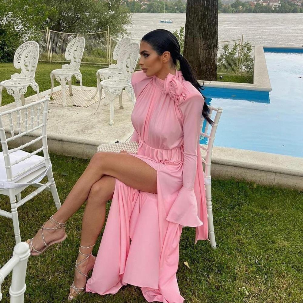 Women's Turtleneck Long Sleeve Maxi Dress Loose Fit Mid Rise Elegant Solid Knit Floral Ruched Evening Gown