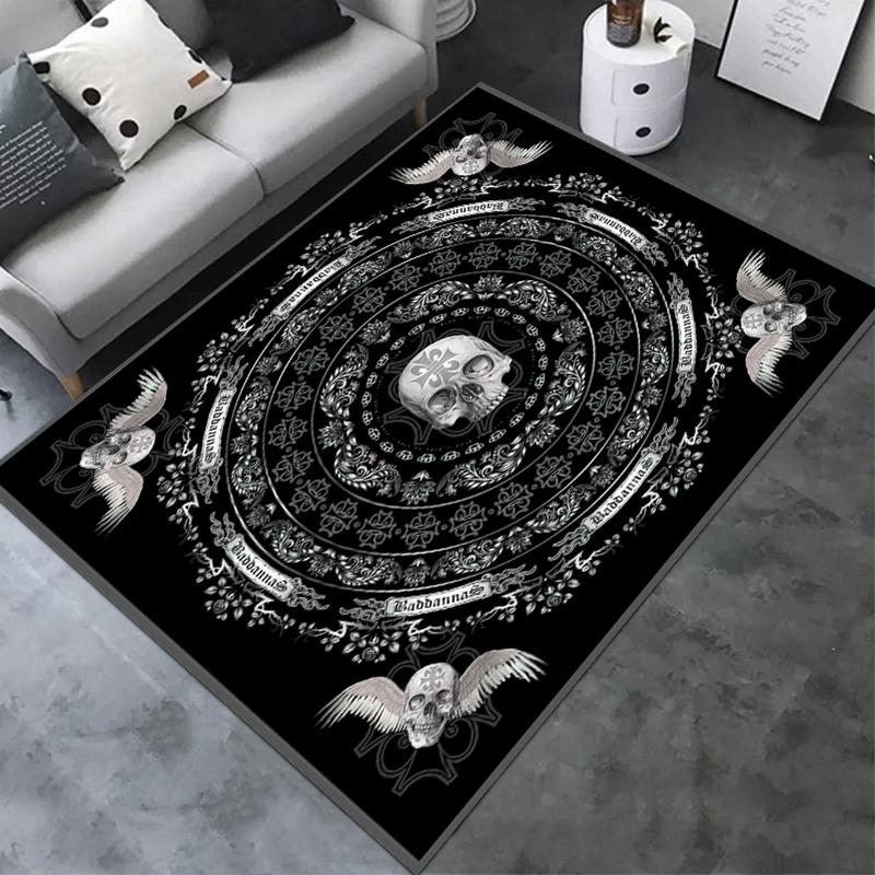 1PC Skull Dark Gothic Pattern Printed Carpet Rug for Living Room Bedroom Home Sofa Decoration,Non-slip Floor Mat Floor Mat
