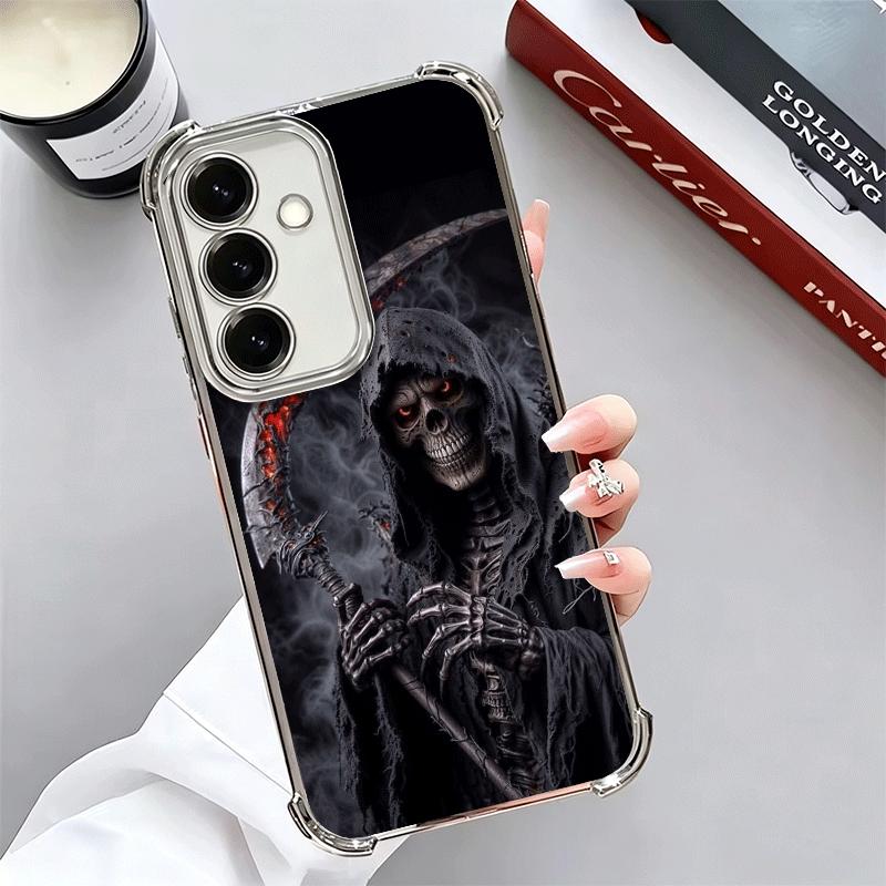 Death Grim Reaper Skull Scythe Plating Phone Case For Samsung A17 A07 A37 A57 A16 A56 A15 A55 A14 A54 A13 A53 A26 A36 A25 A35 A2