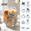 Stilvoller Becher im nautischen Thema Meeresbewohner-Thema Klares Glas tumbler Handgefertigtes bemaltes Glaswaren Elegantes Geschenk für Feier Kreatives einzigartiges Trinken