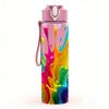 1 Stück Bunte Regenbogen-Tintenspritzer 750ml Farbige Kunststoff-Wasserflasche Auslaufsicherer Klappdeckel mit Strohhalm Für Sport, Büro, Zuhause
