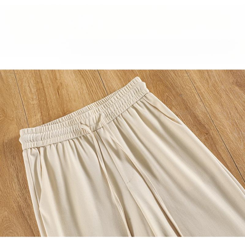 Schwarze Schlaghose aus Eisseide Sommer Neu Große Größe Übergröße Locker Lässige Hose Dünne Atmungsaktive Kühle Hose für Damen