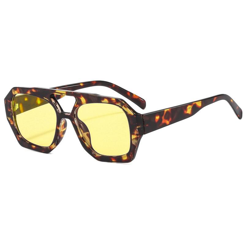 Vintage Double Bridges Sunglasses Women Men Thick Frame Eyewear Female Fashion Polygon Sun Glasses Leopard Blue UV400 Glasses