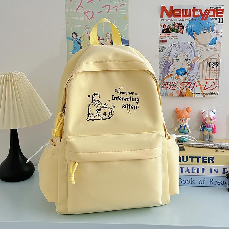 Schoolbag Korean Version Small Fresh Schoolbag Female Junior High School High School Student Printed Kitten College Student Backpack Ins Simple Back