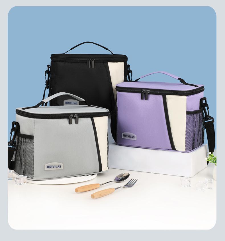 Large Capacity Color Block Insulated Crossbody Lunch Bag & Picnic Tote
