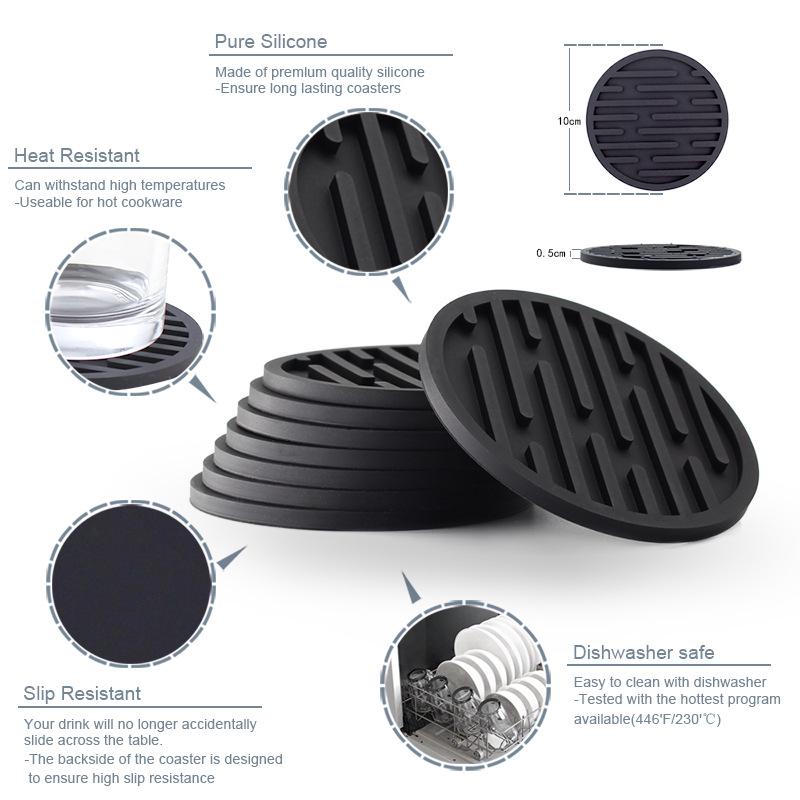 Round 10cm Silicone Coaster - Soft, Heat-Resistant, Marble Stripes, Water Draining