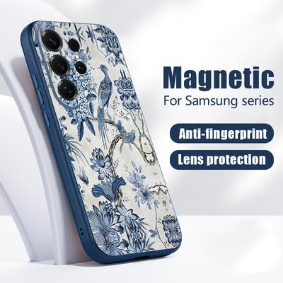 Magnétique Pour Magsafe Coque Pour Samsung Galaxy S26 Ultra S25 Edge S24 Plus S23 FE S22 A17 A54 A55 A56 A57 5G Motif Arbres Fleurs Housse