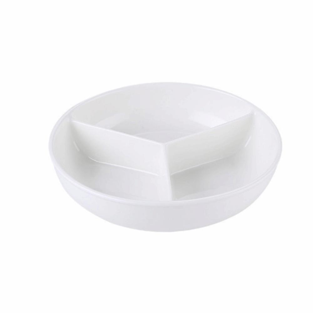 3 Compartments Grid-shaped Dinner Plate White Snack Serving Platter Rice Cooker